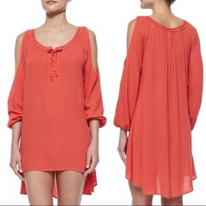 L Space Islander coral cold shoulder swim cover up dress size XS